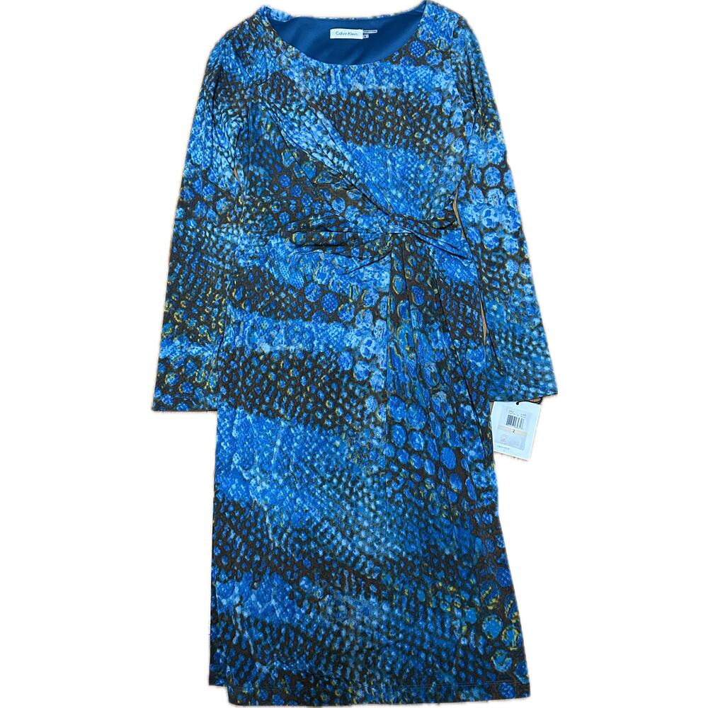 Calvin Klein Blue Animal Print Sheath Dress Size 2 NWT